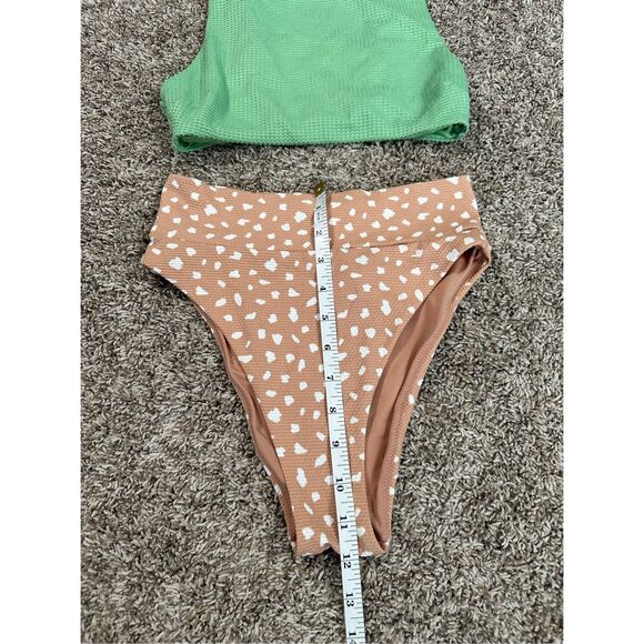 aerie bikini swimwear set waffle knit high cut cheeky bottoms high neck top XS - Picture 10 of 10